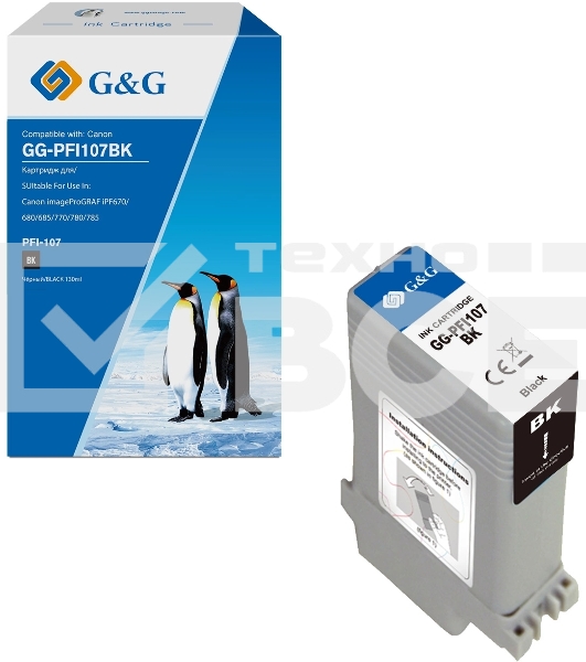Картридж струйный G&G GG-PFI107BK черный (130мл) для Canon imageProGRAF iPF670/680/685/770/780/785