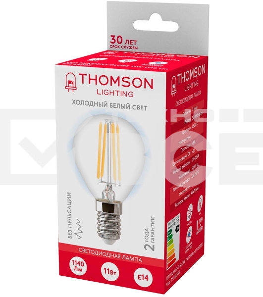 Лампа филаментная Thomson E14, шар, 11Вт, 6500К, белый холодный, TH-B2338, 1 шт.