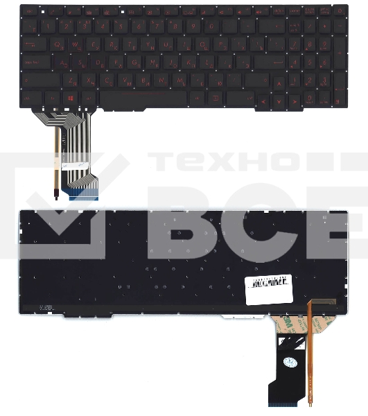 Клавиатура для ноутбука Asus GL753 FX553VD черная с красной подсветкой (узкий шлейф подсветки)