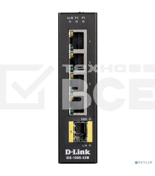 Коммутатор D-Link DIS-100G-5SW/A1A Промышленный неуправляемый коммутатор с 4 портами 10/100/1000Base-T, 1 портом 1000Base-X SFP, функцией энергосбереж