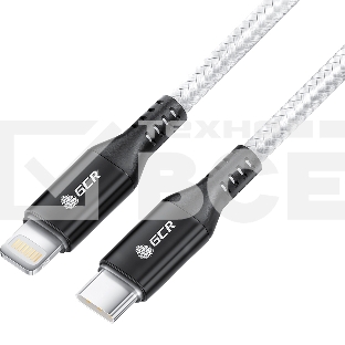 Кабель GCR 1.0m TypeC/Lightning MFI POWER DELIVERY 18 W, быстрая зарядка, белый нейлон, корпус черный, GCR-53188