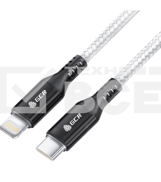Кабель GCR 1.0m TypeC/Lightning MFI POWER DELIVERY 18 W, быстрая зарядка, белый нейлон, корпус черный, GCR-53188