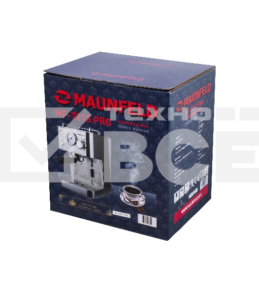 Кофеварка рожковая Maunfeld MF-721S PRO нержавеющая сталь, исп. кофе - молотый/чалды, 1.5 л, 1140 Вт, 15 Бар.