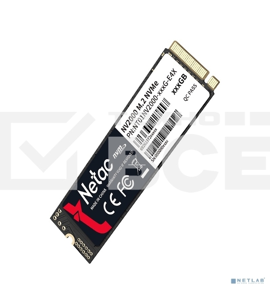 Накопитель SSD Netac NV2000, 512GB, PCIe 3.0 x4, M.2 2280, NVMe, R/W 2500/1950