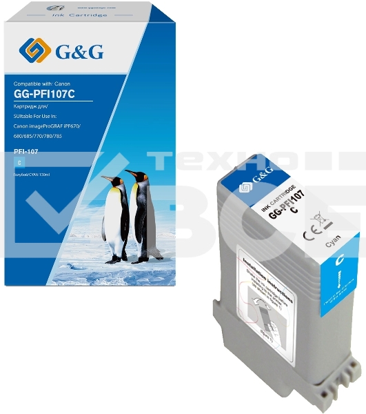 Картридж струйный G&G GG-PFI107C голубой (130мл) для Canon imageProGRAF iPF670/680/685/770/780/785