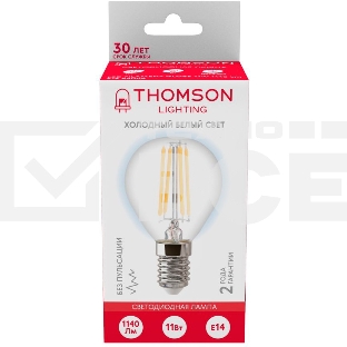 Лампа филаментная Thomson E14, шар, 11Вт, 6500К, белый холодный, TH-B2338, 1 шт.