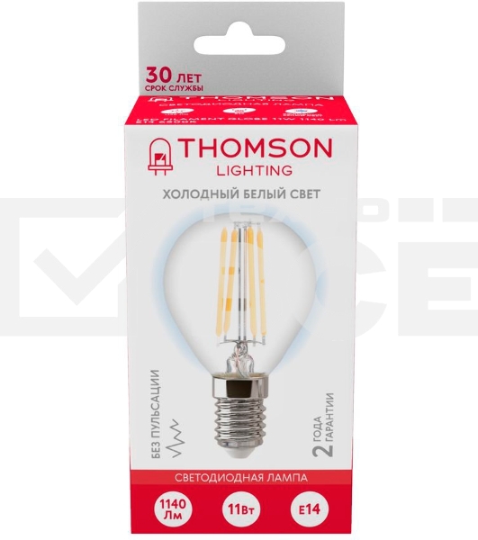 Лампа филаментная Thomson E14, шар, 11Вт, 6500К, белый холодный, TH-B2338, 1 шт.
