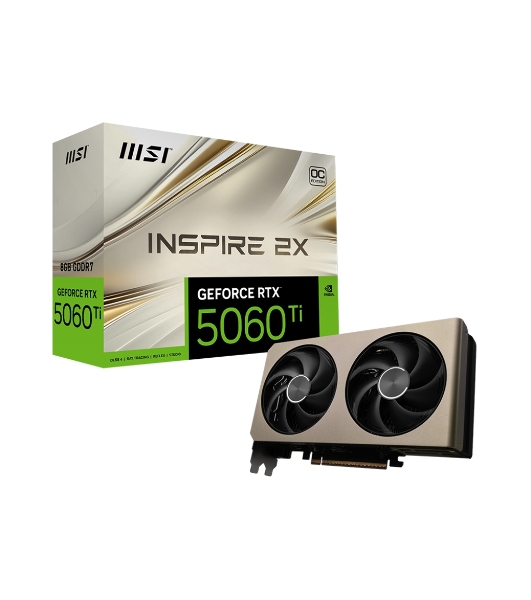 Видеокарта MSI RTX 5060 TI 8G INSPIRE 2X, NVIDIA RTX 5060 Ti, 8 ГБ GDDR7, 128 бит, PCI-e 5.0, 1xHDMI, 3xDP, 2587 МГц