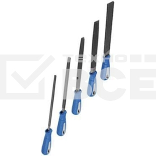 Ручной инструмент Набор ЗУБР: Напильники 'ЭКСПЕРТ' с двухкомп ручкой, плоский, полукруглый, трехгранный, квадратный, круглый, №2, 250мм (16651-25-H5)