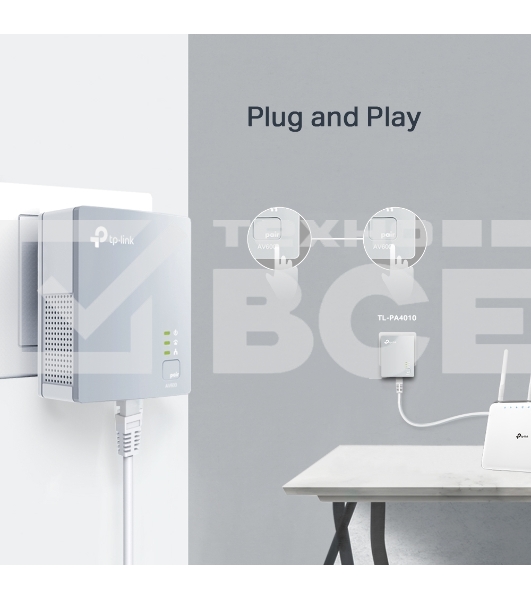 Сетевой адаптер TP-Link TL-PA4010KIT AV600 Nano Powerline Ethernet Adapter Starter Kit, Ultra Compact Size, 500Mbps Powerline Datarate,10/100Mbps Fast Ethernet, HomePlug AV, Green Powerline,Plug and Play, Twin Pa