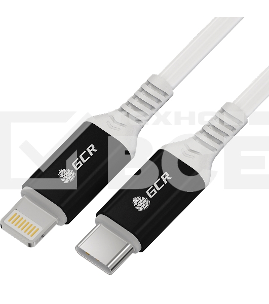 Кабель GCR PREMIUM 0.5m TypeC/Lightning MFI POWER DELIVERY 18 W, быстрая зарядка, белый силикон, AL case черный, белый ПВХ, GCR-53464