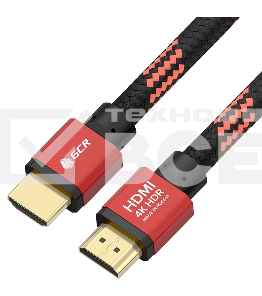 Кабель PROF 1.0m HDMI 2.0, BICOLOR ECO Soft капрон, AL корпус красный, HDR 4:2:2, Ultra HD, 4K 60 fps 60Hz/5K*30Hz, 3D, AUDIO, 18.0 Гбит/с, 28AWG, GCR-54506