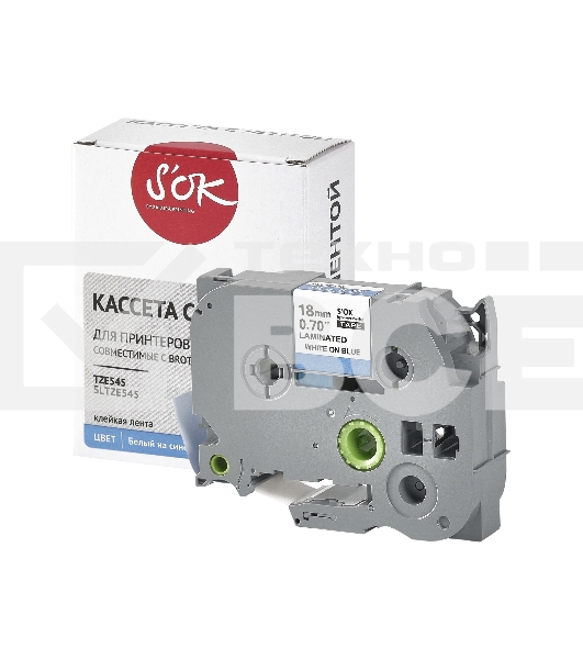 Кассета с лентой S'OK by Sakura Printing TZE545 для Brother, белый на синем, 18мм/8м, наклейка