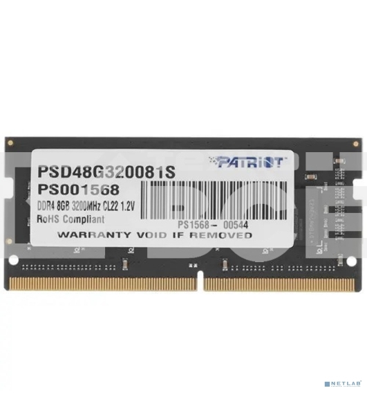 Оперативная память Patriot Signature, DDR4, 8GB (1x8 GB), 3200 MHz, CL22, SO-DIMM