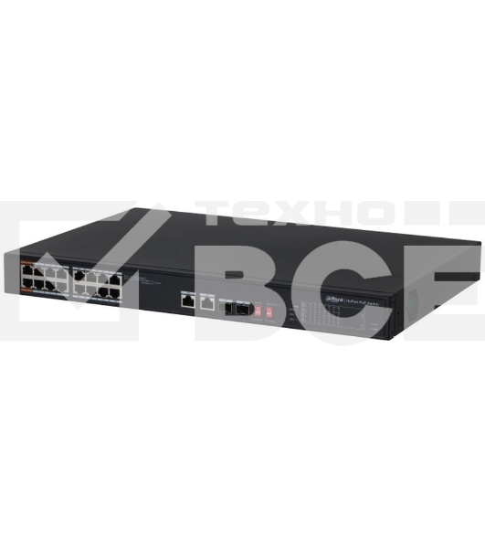 Неуправляемый 16-портовый коммутатор DAHUA DH-S3218-16ET-135 с РоЕ, 16xRJ45 100Mb, 2хКомбо SFP/RJ45 1Gb uplink, суммарно до 135Вт, коммутация 7.2 Гбит/с, MAC-таблица 8К