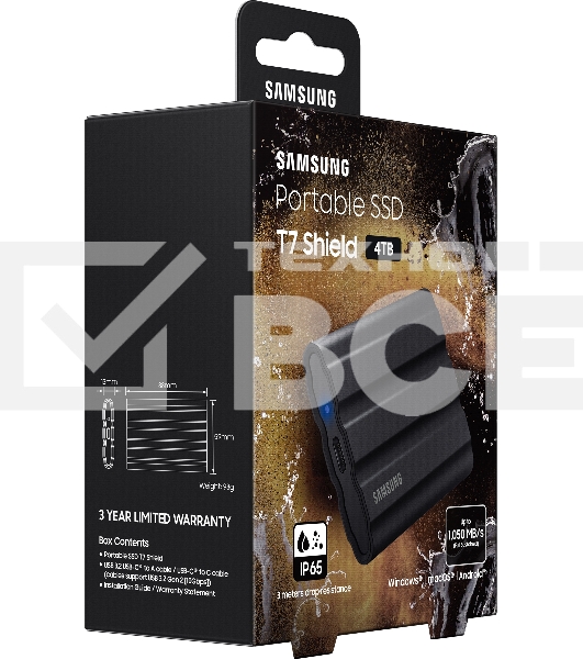Твердотельный диск Samsung T7 Shield External 4Tb BLACK USB 3.2 (MU-PE4T0S/WW)