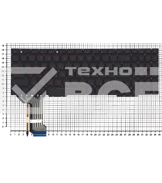 Клавиатура для ноутбука Asus GL753 FX553VD черная с красной подсветкой (узкий шлейф подсветки)