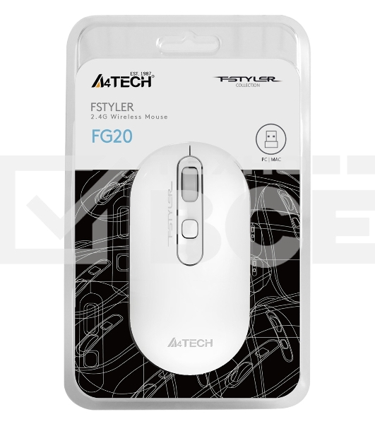 Мышь беспроводная A4Tech Fstyler FG20 белый, 2000 dpi, радиоканал, USB, кнопки - 4