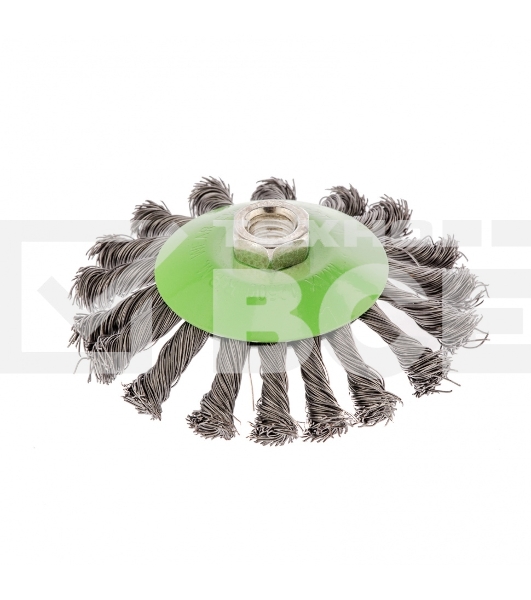 Щетка для УШМ Сибртех 115 мм, М14, Тарелка, крученая проволока 0,5 мм