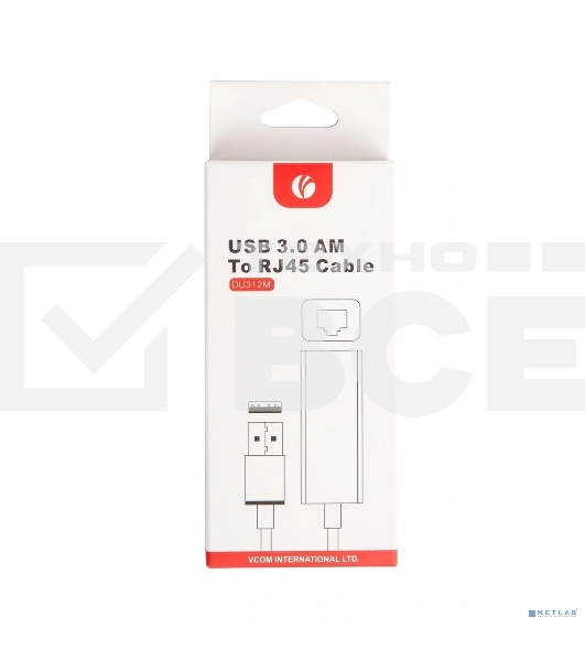 Кабель-переходник USB 3.0 (Am) --> LAN RJ-45 Ethernet 1000 Mbps, Aluminum Shell, VCOM <DU312M>