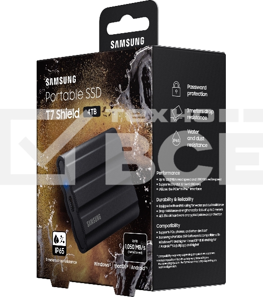 Твердотельный диск Samsung T7 Shield External 4Tb BLACK USB 3.2 (MU-PE4T0S/WW)