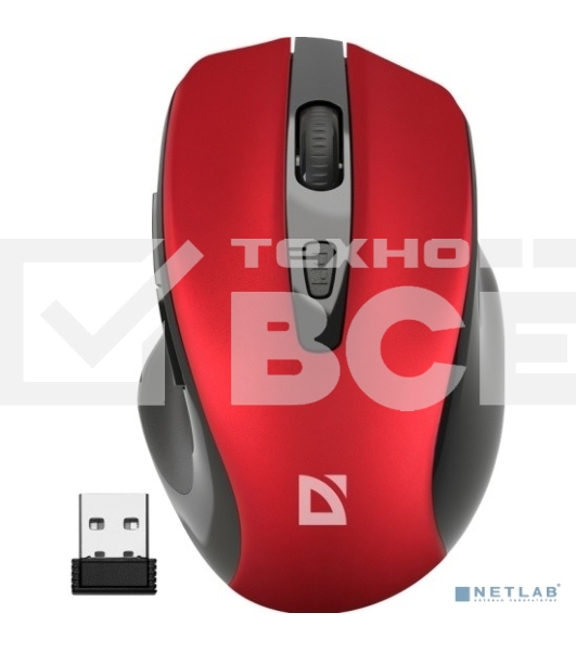 Мышь беспроводная Defender Prime MB-053 красный, 1600 dpi, радиоканал, USB, кнопки - 6