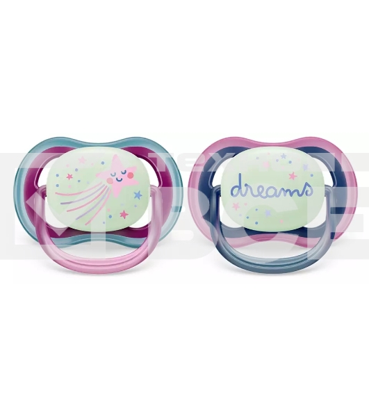 Пустышка Philips Avent ultra air, ночная, звезда/DREAMS, 6-18 мес., 2 шт.