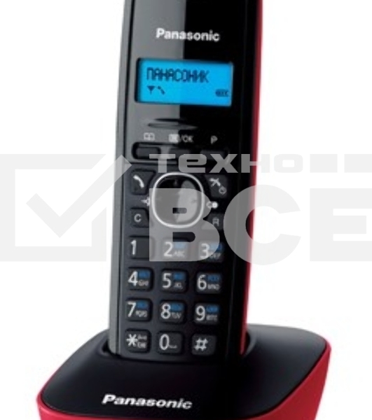 Телефон беспроводной (DECT) Panasonic KX-TG1611RUR (красный) АОН, Caller ID,12 мелодий звонка,подсветка дисплея,поиск трубки