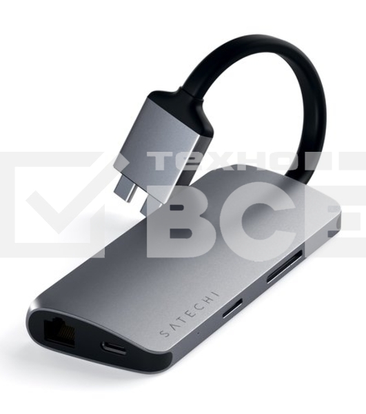 USB-хаб Satechi Type-C Dual Multimedia Adapter для Macbook с двумя портами USB-C (2019/2018 MacBook Pro, 2018 MacBook Air and 2018 Mac Mini). Цвет серый космос.
