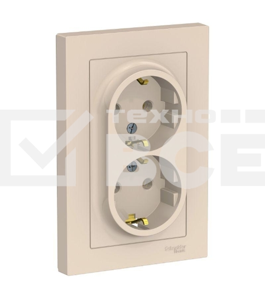 Розетка 2-м ATLAS DESIGN с заземл. 16А в сборе беж. SchE ATN000224