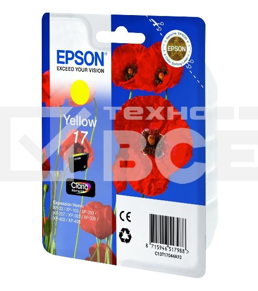 Картридж струйный Epson C13T17044A10 желтый (150 стр.) для Epson XP33/203/303