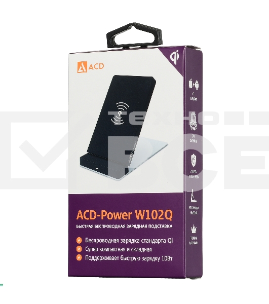 Беспроводное зарядное устройство ACD-W102Q-F1B 10Вт, беспроводная Qi, 2-катушки с QC, 5В/2А ~ 9В/1,8А RTL