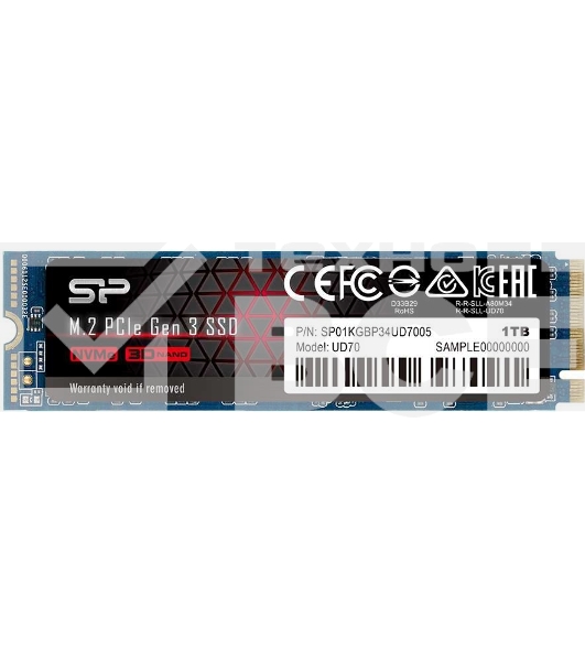 Накопитель SSD Silicon Power UD80, 1Tb, PCIe 3.0 x4, M.2 2280, NVMe, R/W 3400/3000