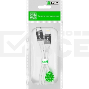 Кабель GCR PREMIUM 0.5m TypeC/Lightning MFI POWER DELIVERY 18 W, быстрая зарядка, белый силикон, AL case черный, белый ПВХ, GCR-53464