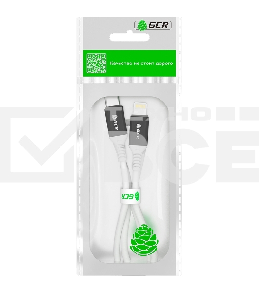 Кабель GCR PREMIUM 0.5m TypeC/Lightning MFI POWER DELIVERY 18 W, быстрая зарядка, белый силикон, AL case черный, белый ПВХ, GCR-53464