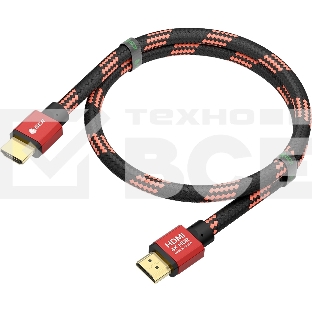 Кабель PROF 1.0m HDMI 2.0, BICOLOR ECO Soft капрон, AL корпус красный, HDR 4:2:2, Ultra HD, 4K 60 fps 60Hz/5K*30Hz, 3D, AUDIO, 18.0 Гбит/с, 28AWG, GCR-54506