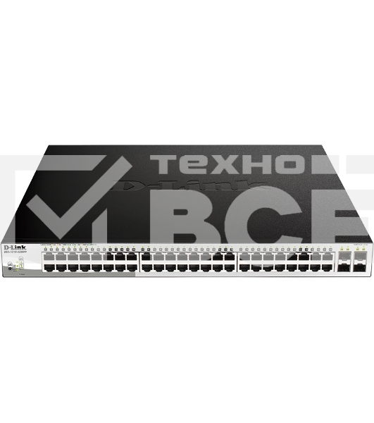 Настраиваемый коммутатор D-Link DGS-1210-52MPP/E2A PROJ WebSmart с 48 портами 10/100/1000Base-T и 4 портами 1000Base-X SFP (порты 1-48 с поддержкой PoE 802.3af/802.3at (30 Вт), PoE-бюджет 740 Вт)