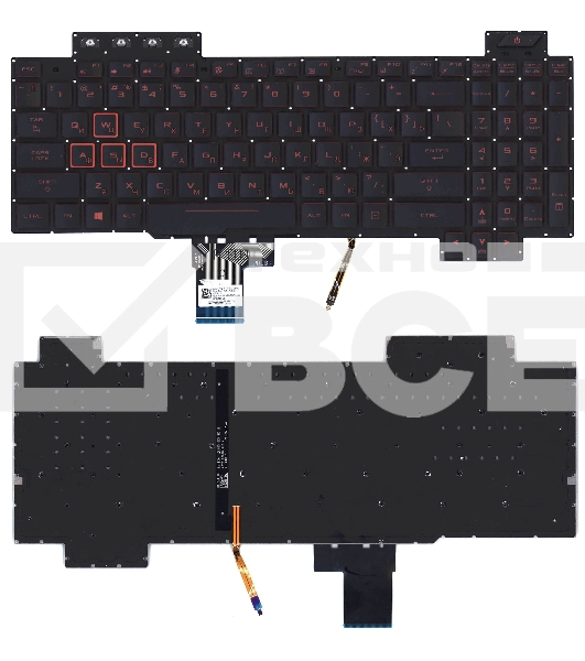 Клавиатура для ноутбука Asus Gaming FX504 черная с красной подсветкой