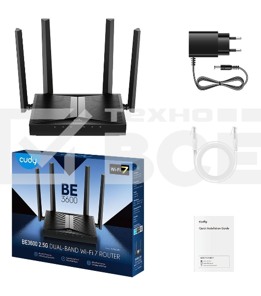 Маршрутизатор Cudy BE3600 2.5G Dual Band Wi-Fi 7 Mesh Router, Chipset Broadcom, 802.11be/ax/ac/a/b/g/n, 2882Mbps at 5GHz + 688Mbps at 2.4GHz, 1 x 2.5Gbps WAN Port, 4 x 10/100/1000Mbps Ports, 4 x 5dBi fixed antennas, WiFi router/AP/ Repeater/WISP Mode, PPT