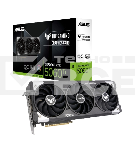 Видеокарта ASUS GeForce RTX 5060 TI TUF GAMING OC, NVIDIA RTX 5060 Ti, 16 ГБ GDDR7, 128 бит, PCI-e 5.0, 1xHDMI, 3xDP, 2632 МГц