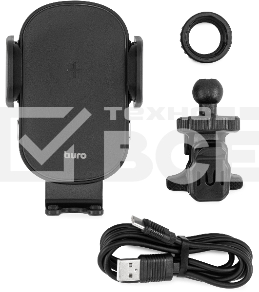 Автомобильное зарядное устройство Buro BUQC15 15W 2.5A (QI) USB-C универсальное черный