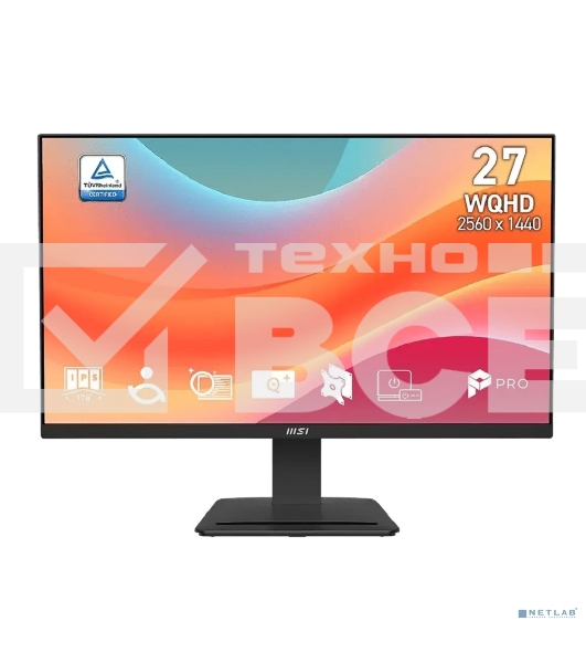 Монитор 27' MSI PRO MP273Q E7 IPS 2560x1440, 75 Гц, 1 мс, 16:9, 250 кд/м², 2×HDMI 2.0, DP 1.4, 3.5 Jack, HDR10, Adaptive-Sync, черный