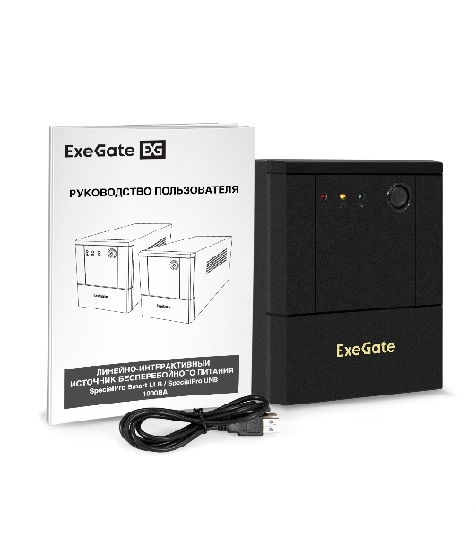 Источник бесперебойного питания ExeGate SpecialPro UNB-1000.LED.AVR.8C13.USB (1000VA/700W, LED, AVR, 8*C13, USB, батарея 12V 7.2Ah - 2 шт., металлический корпус, Black)