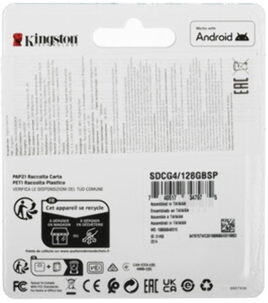 Флеш карта SDXC UHS-I Kingston Canvas Select Plus 128 Gb, 150 МБ/с, Class 10, SDS3/128Gb