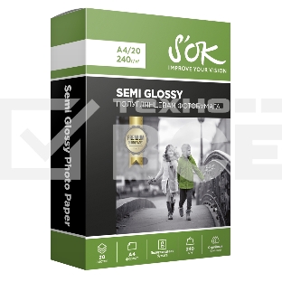 Фотобумага RC Semi Glossy Premium; 240gsm; A4*20Полуглянцевая Премиум; 240г/м2; формат А4; 20 листов RC