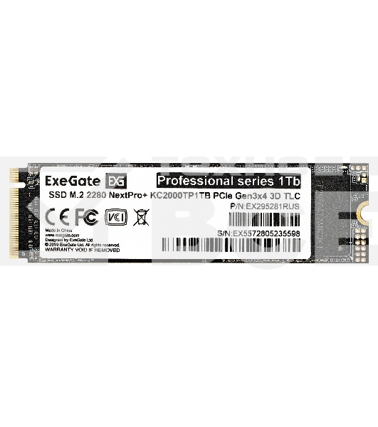 Накопитель SSD EXEGATE NEXTPRO+ KC2000TP1TB, 1Tb, PCIe 3.0 x4, M.2 2280, NVMe, R/W 1800/1400