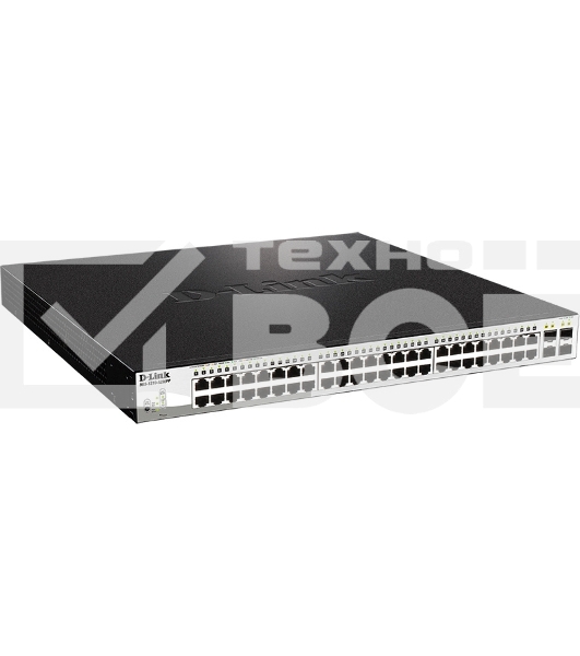 Настраиваемый коммутатор D-Link DGS-1210-52MPP/E2A PROJ WebSmart с 48 портами 10/100/1000Base-T и 4 портами 1000Base-X SFP (порты 1-48 с поддержкой PoE 802.3af/802.3at (30 Вт), PoE-бюджет 740 Вт)