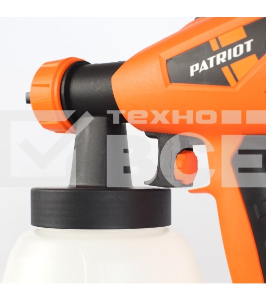 Краскопульт электрический PATRIOT SG500 HVLP 500 Вт., 100 DIN/сек, Расход 900 мл/мин., Резервуар: 1300 мл