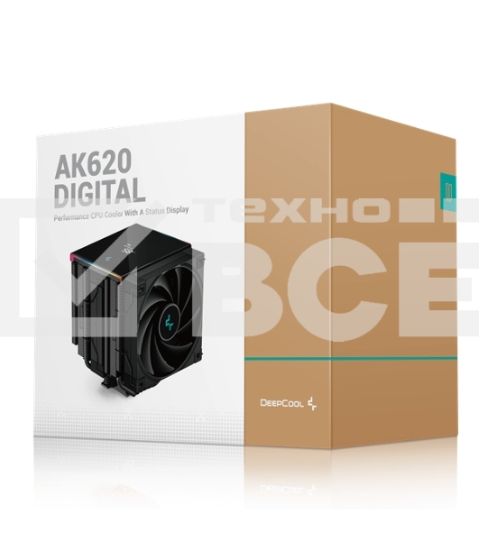 Кулер для процессора DEEPCOOL AK620 DIGITAL черный, 120 мм, алюминий/медь, 1850 об/мин, 28 дБ, 4 pin, 260 Вт, 162 мм