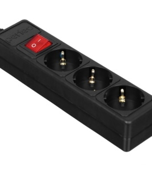 Сетевой фильтр Perfeo 'POWER-S', 3,0 м, 3 розетки 10А, 2USB, 2500 Вт, двойная защита, черный